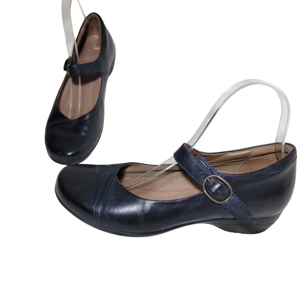 Dansko Fawna Dark Navy Blue Leather Mary Jane Comfort Shoes Womens 38 7.5-8